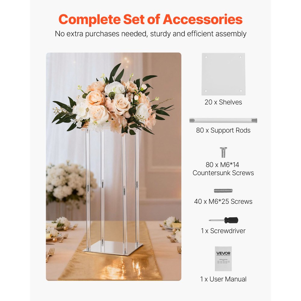 VEVOR Wedding Flower Stand, 10PCS 19.69-inch Column Flower Stand, Floral Stands with Acrylic Laminate, Cylindrical Cubic Floral Display Rack for Wedding, Party, Birthday, Home, Centerpiece Stands