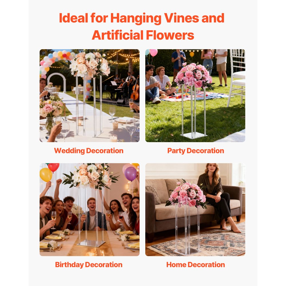 VEVOR Wedding Flower Stand, 10PCS 19.69-inch Column Flower Stand, Floral Stands with Acrylic Laminate, Cylindrical Cubic Floral Display Rack for Wedding, Party, Birthday, Home, Centerpiece Stands