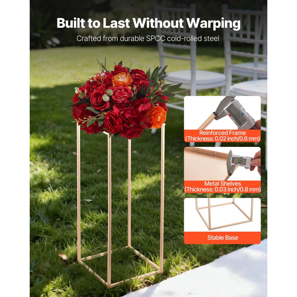 VEVOR Wedding Flower Stand, 10PCS 23.62-inch Column Flower Stand, Floral Stands with Metal Laminate, Rectangular Floral Display Rack for Wedding, Party, Birthday, Home, French Gold Stands