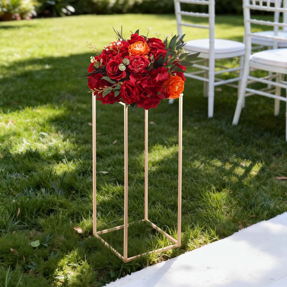 VEVOR Wedding Flower Stand, 10PCS 23.62-inch Column Flower Stand, Floral Stands with Metal Laminate, Rectangular Floral Display Rack for Wedding, Party, Birthday, Home, French Gold Stands