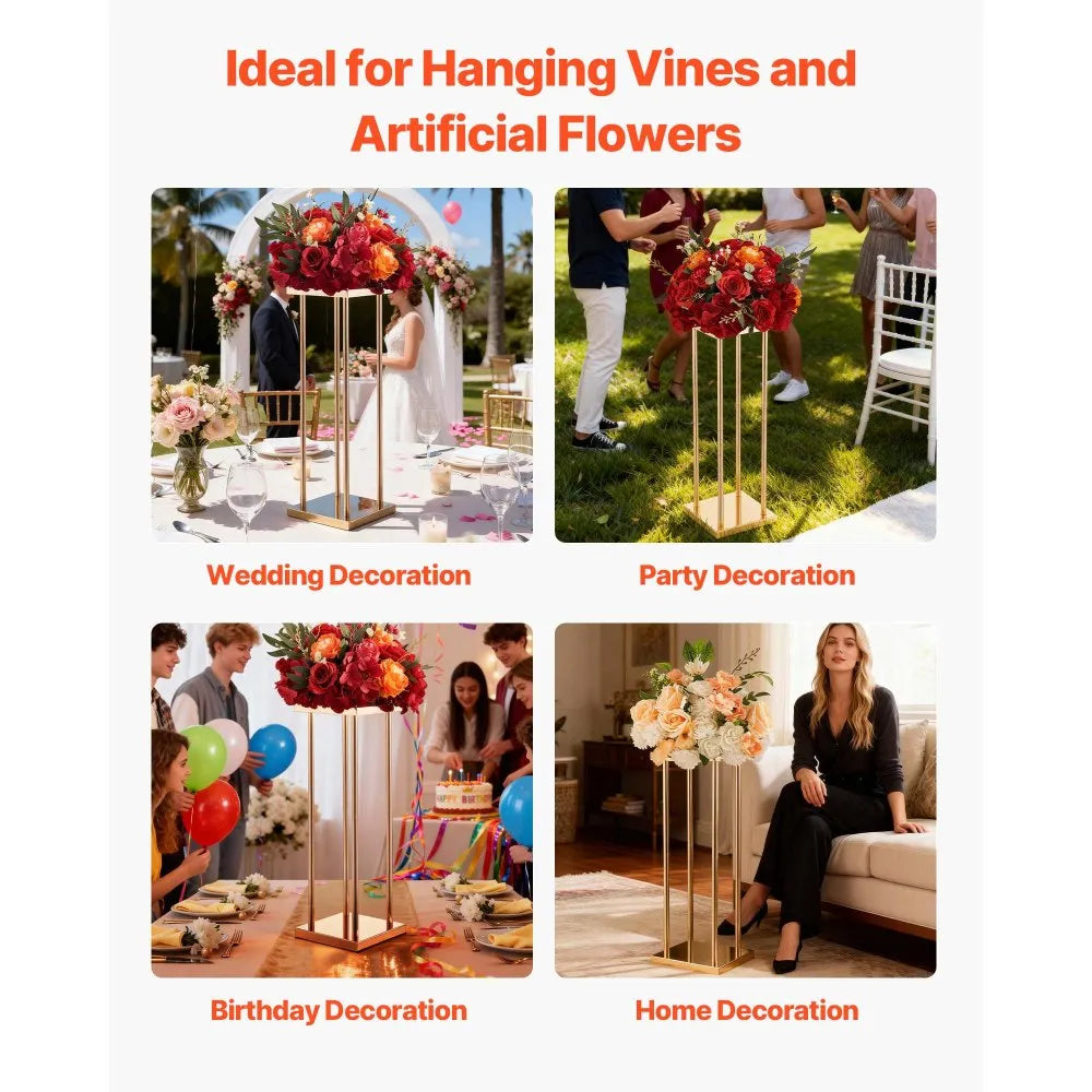 VEVOR Wedding Flower Stand, 10PCS 23.62-inch Column Flower Stand, Floral Stands with Metal Laminate, Cylindrical Cubic Floral Display Rack for Wedding, Party, Birthday, Home, French Gold Stands