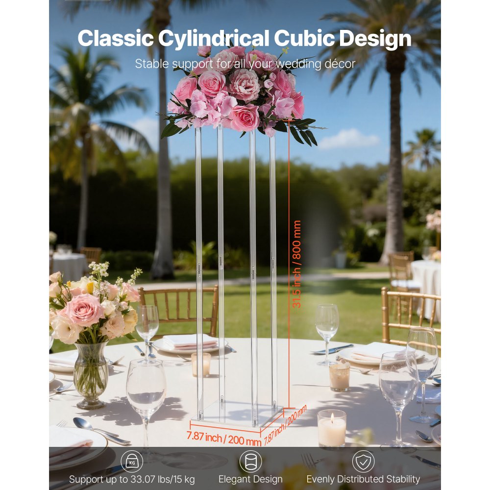 VEVOR Wedding Flower Stand, 10PCS 31.5-inch Column Flower Stand, Floral Stands with Acrylic Laminate, Cylindrical Cubic Floral Display Rack for Wedding, Party, Birthday, Home, Centerpiece Stands