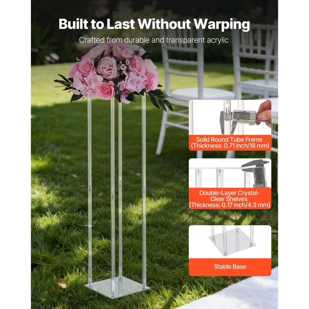 VEVOR Wedding Flower Stand, 10PCS 31.5-inch Column Flower Stand, Floral Stands with Acrylic Laminate, Cylindrical Cubic Floral Display Rack for Wedding, Party, Birthday, Home, Centerpiece Stands