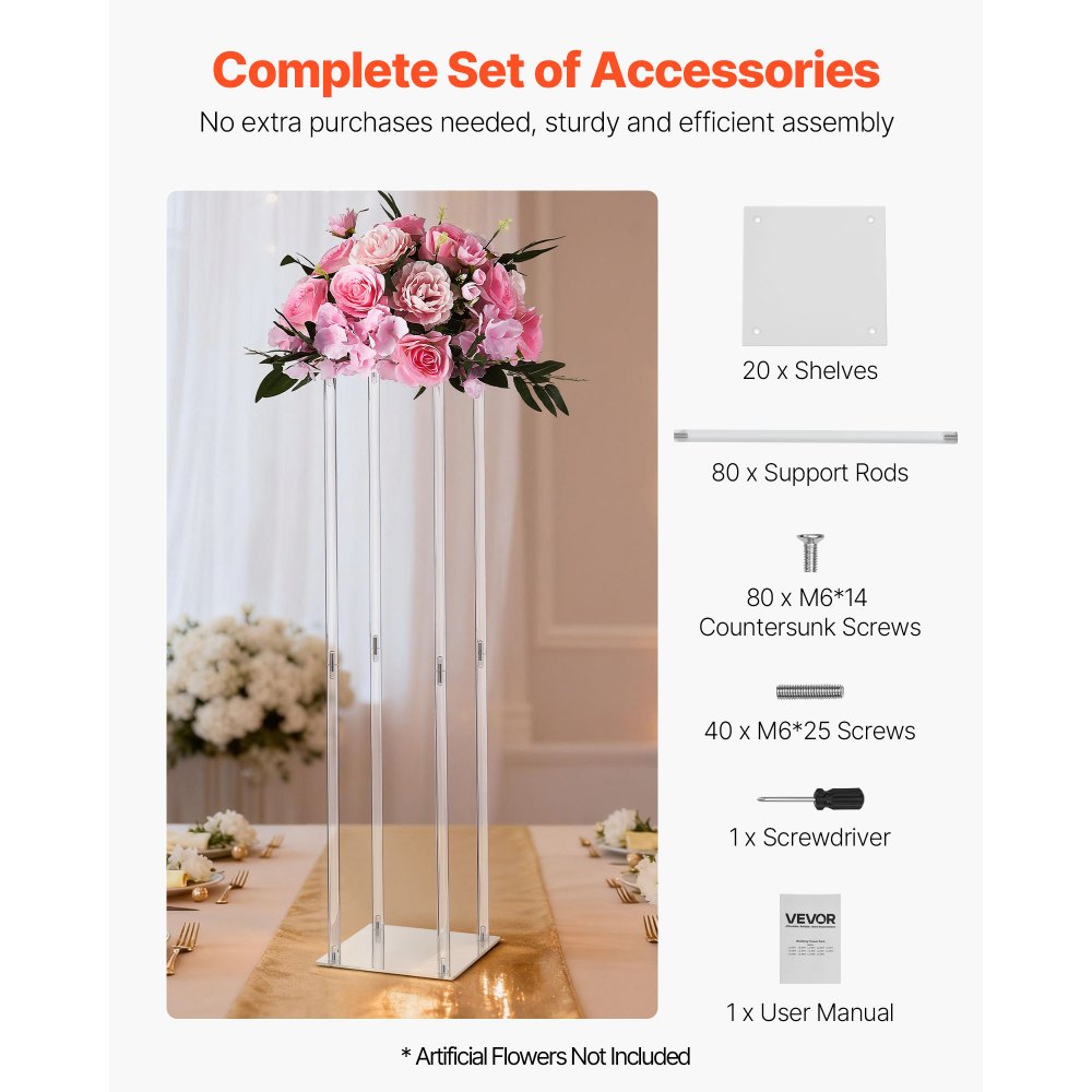 VEVOR Wedding Flower Stand, 10PCS 31.5-inch Column Flower Stand, Floral Stands with Acrylic Laminate, Cylindrical Cubic Floral Display Rack for Wedding, Party, Birthday, Home, Centerpiece Stands