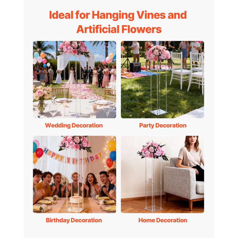 VEVOR Wedding Flower Stand, 10PCS 31.5-inch Column Flower Stand, Floral Stands with Acrylic Laminate, Cylindrical Cubic Floral Display Rack for Wedding, Party, Birthday, Home, Centerpiece Stands