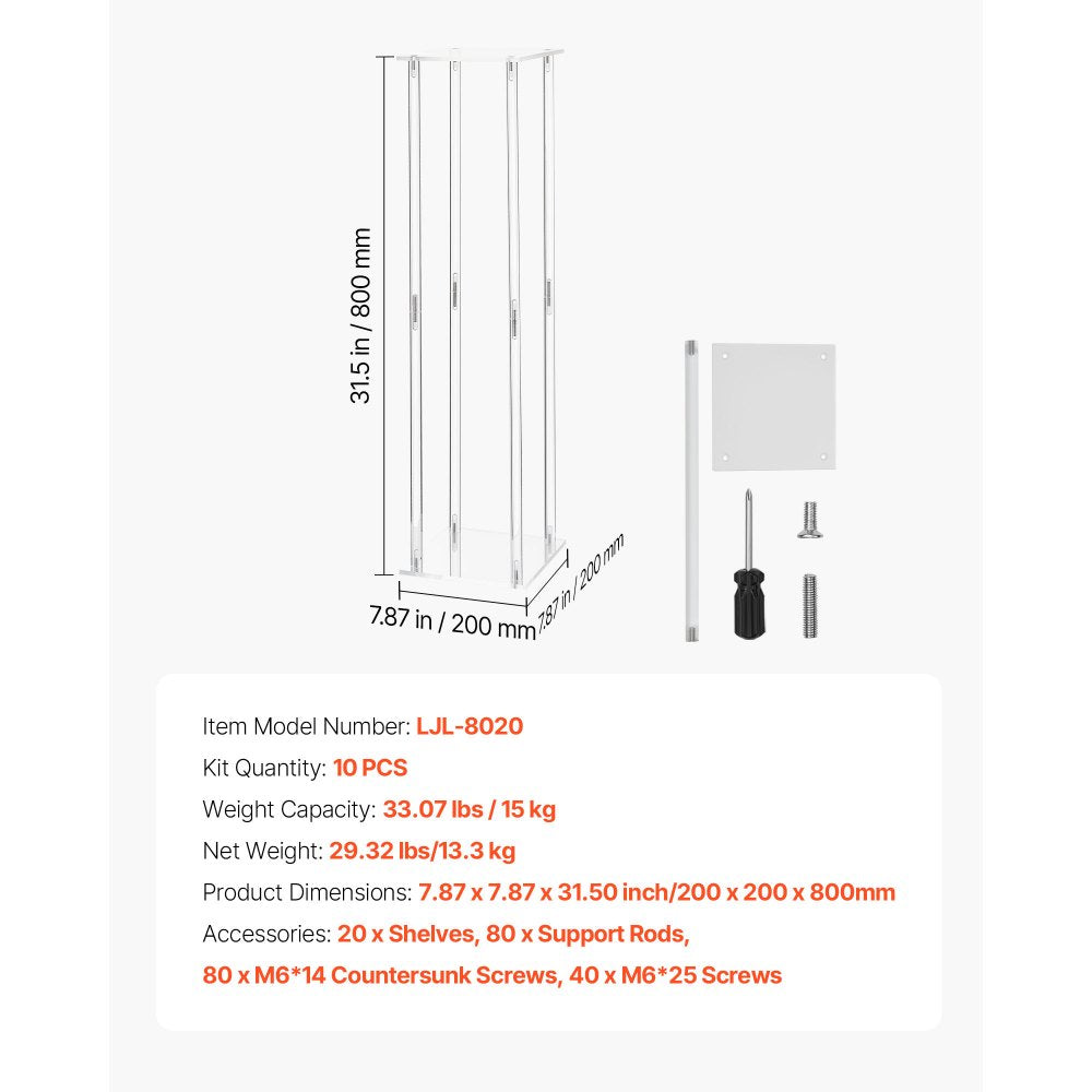 VEVOR Wedding Flower Stand, 10PCS 31.5-inch Column Flower Stand, Floral Stands with Acrylic Laminate, Cylindrical Cubic Floral Display Rack for Wedding, Party, Birthday, Home, Centerpiece Stands