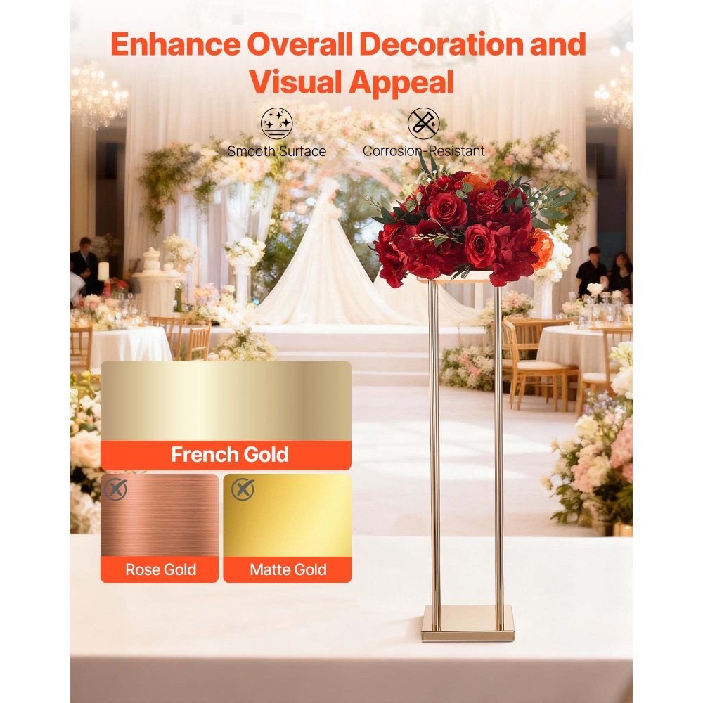 VEVOR Wedding Flower Stand, 10PCS 31.5-inch Column Flower Stand, Floral Stands with Metal Laminate, Cylindrical Cubic Floral Display Rack for Wedding, Party, Birthday, Home, French Gold Stands