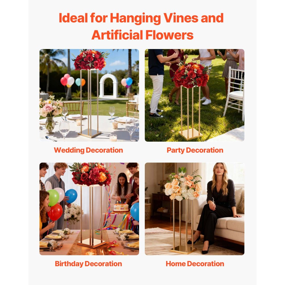 VEVOR Wedding Flower Stand, 10PCS 31.5-inch Column Flower Stand, Floral Stands with Metal Laminate, Cylindrical Cubic Floral Display Rack for Wedding, Party, Birthday, Home, French Gold Stands