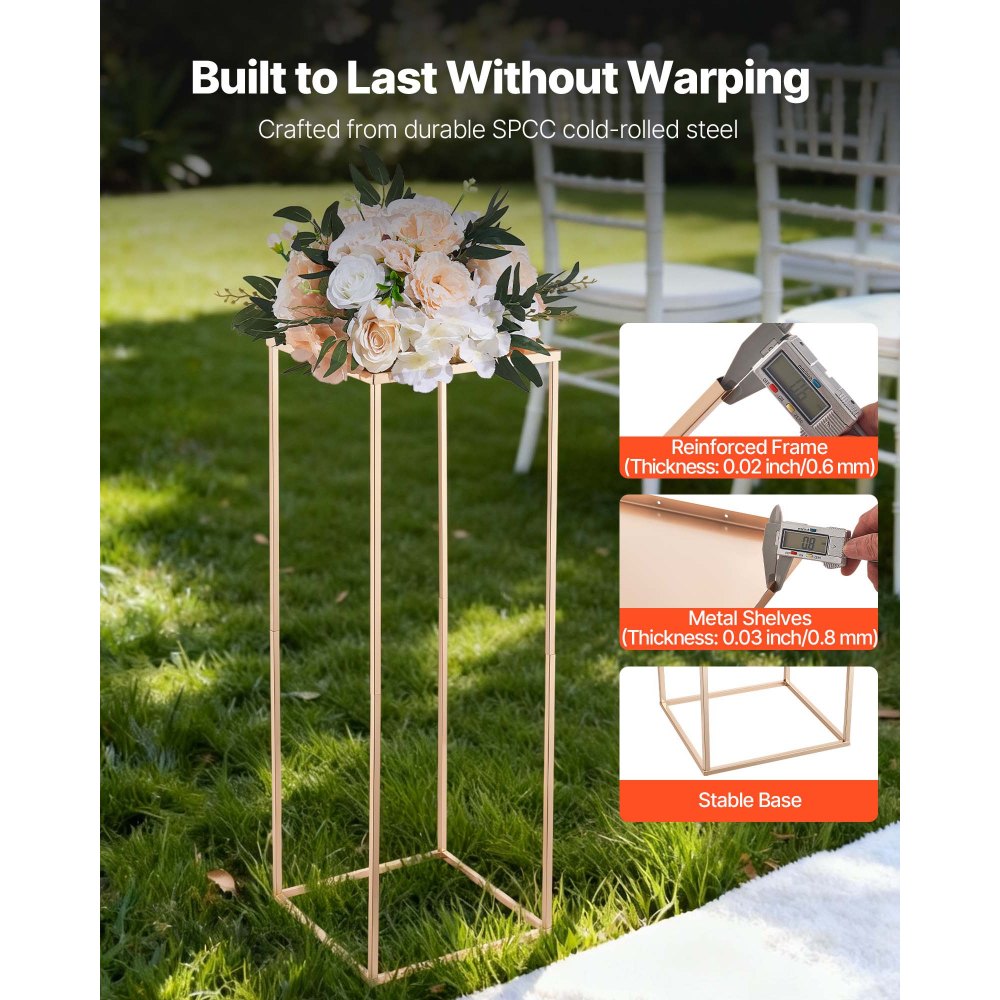 VEVOR Wedding Flower Stand, 10PCS 31.5-inch Column Flower Stand, Floral Stands with Metal Laminate, Rectangular Floral Display Rack for Wedding, Party, Birthday, Home, French Gold Stands
