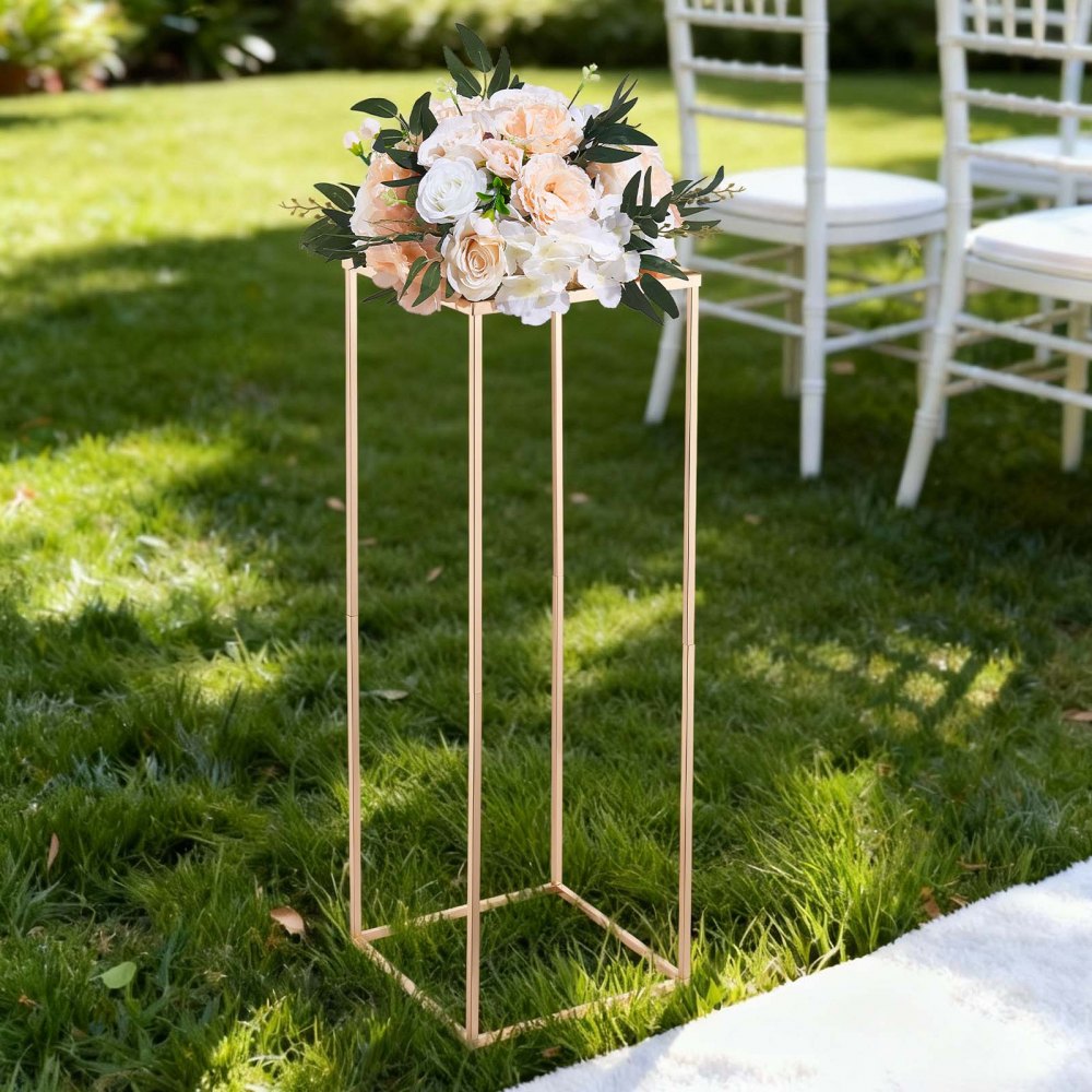 VEVOR Wedding Flower Stand, 10PCS 31.5-inch Column Flower Stand, Floral Stands with Metal Laminate, Rectangular Floral Display Rack for Wedding, Party, Birthday, Home, French Gold Stands