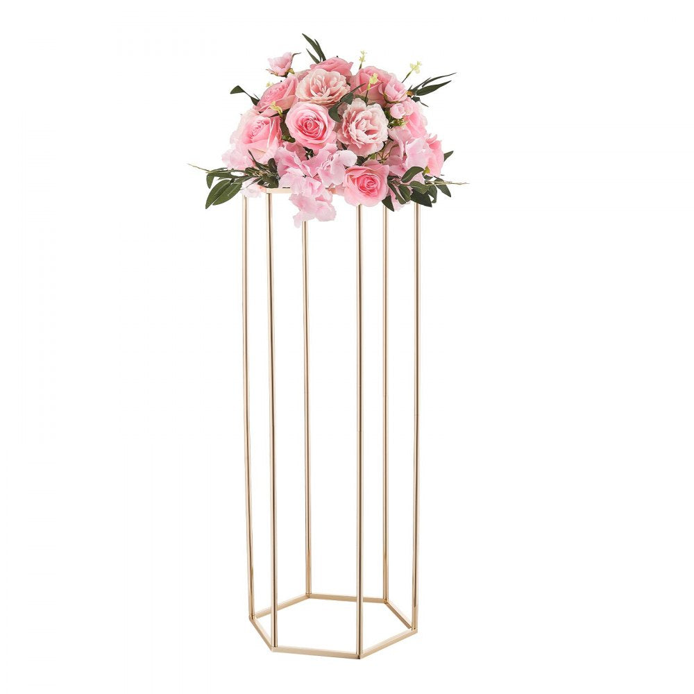 VEVOR Wedding Flower Stand, 10PCS 31.5-inch Column Flower Stand, Floral Stands with Acrylic Laminate, Hexagonal Cubic Floral Display Rack for Wedding, Party, Birthday, Home, French Gold Stands