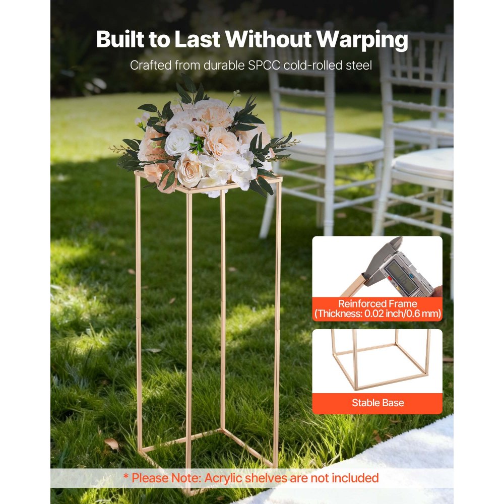 VEVOR Wedding Flower Stand, 10PCS 31.5-inch Column Flower Stand, Floral Stands with Hidden Screw, Rectangular Cubic Floral Display Rack for Wedding, Party, Birthday, Home, French Gold Stands