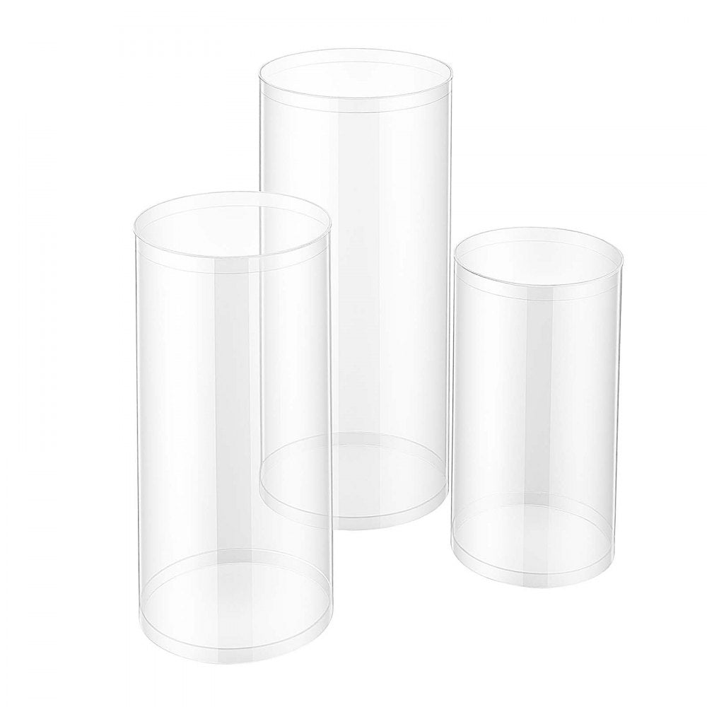 VEVOR Wedding Flower Stand, 3PCS 23.62/29.53/35.43 inch Round Cylinder Plinth, Clear Pedestal Stand with Transparent Acrylic Lid, Cylindrical Pedestal Stands for Wedding, Party, Birthday, Art Decor