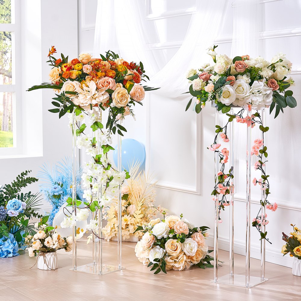 VEVOR 10PCS 23.6inch High Wedding Flower Stand, With Acrylic Laminate,Acrylic Vase Column Geometric Centerpiece Stands, Floral Display Rack for T-Stage Events Reception, Party Decoration Home
