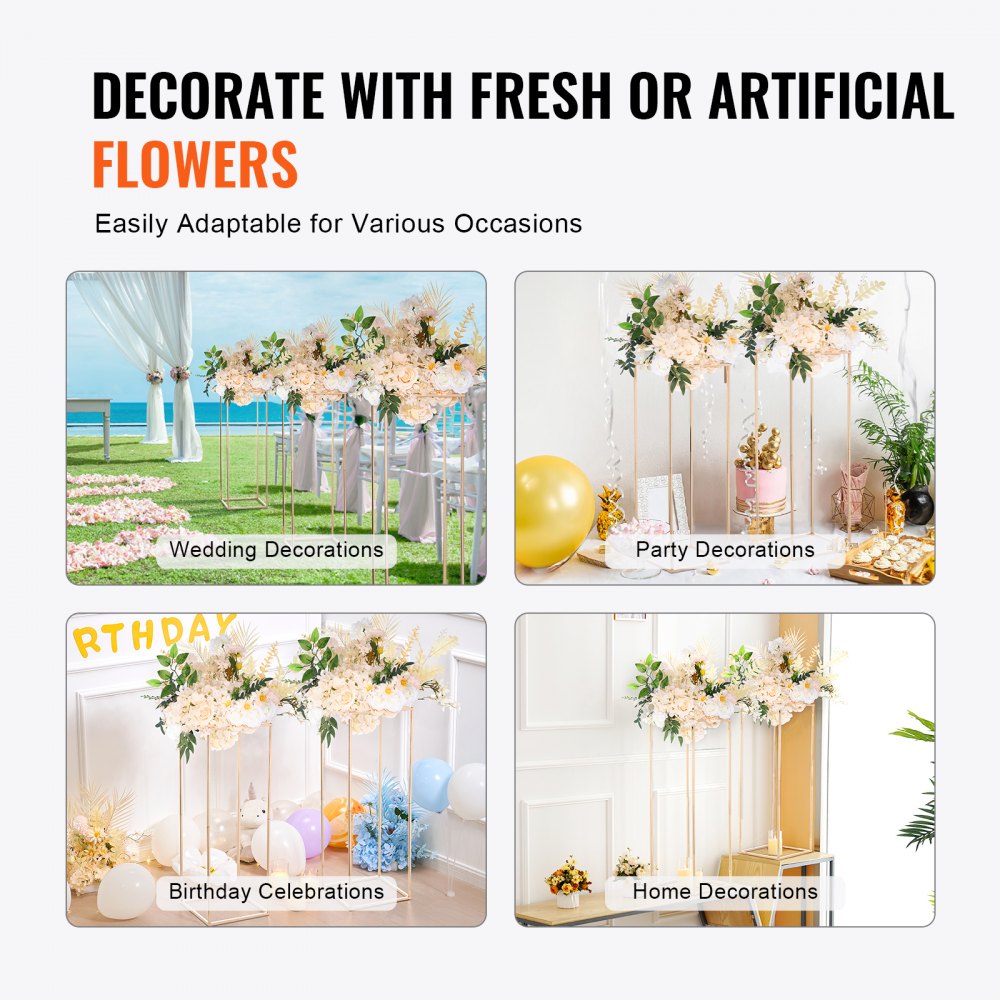 VEVOR 2PCS 31.5inch High Wedding Flower Stand, Metal Vase Column Geometric Centerpiece Stands, Gold Rectangular Floral Display Rack for T-Stage Events Reception, Party Decoration Home