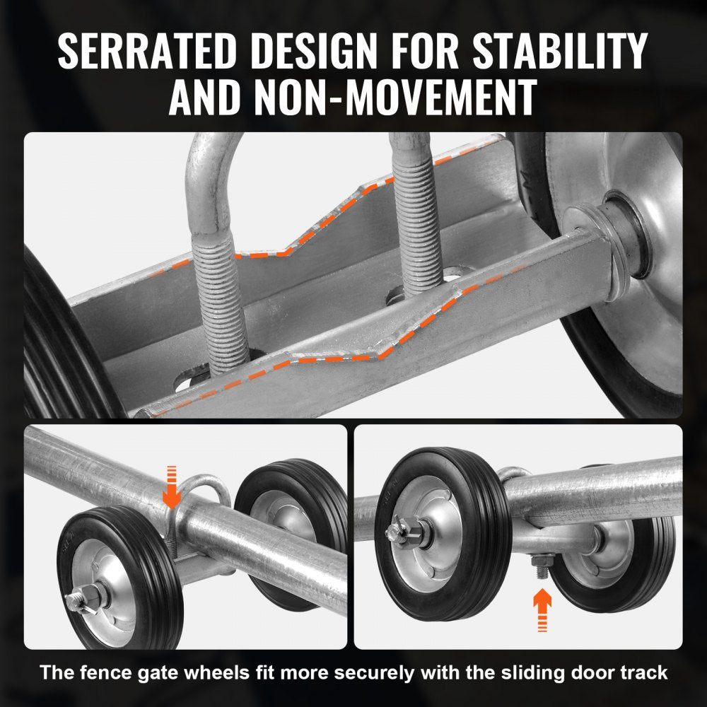 VEVOR Sliding Gate Kit, 6” Rolling Gate Hardware Kit, Universal Sliding Gate Rollers Track Wheels, Heavy Duty Sliding Gate Guide Roller for Sliding Gates and Rolling Door,600 lbs Max. Load,Black