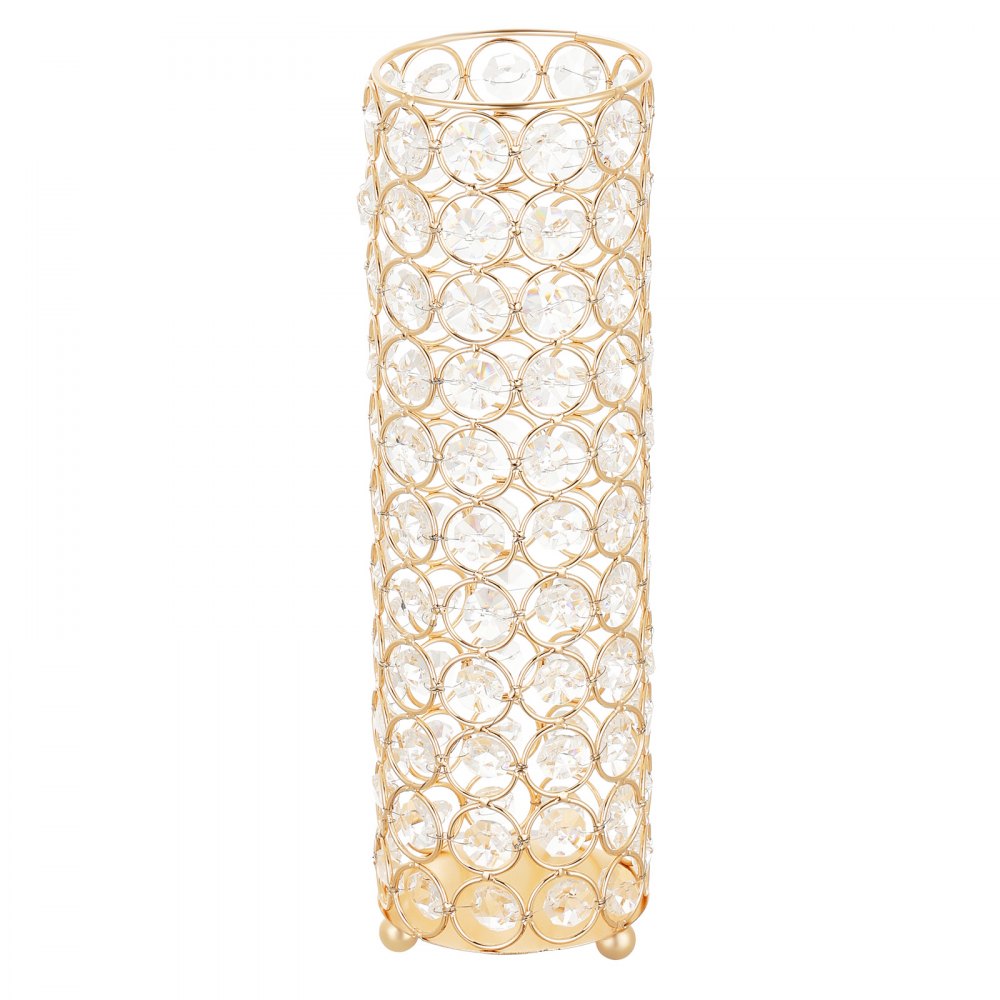 VEVOR 16 PCS Crystal Wedding Flower Vase, 10.24 in Tall Flower Table Centerpieces, Crystal Cylinder Banquet Vases Easy Installation, Versatile Arrangement Stand for Party Events Room Home Decor, Gold