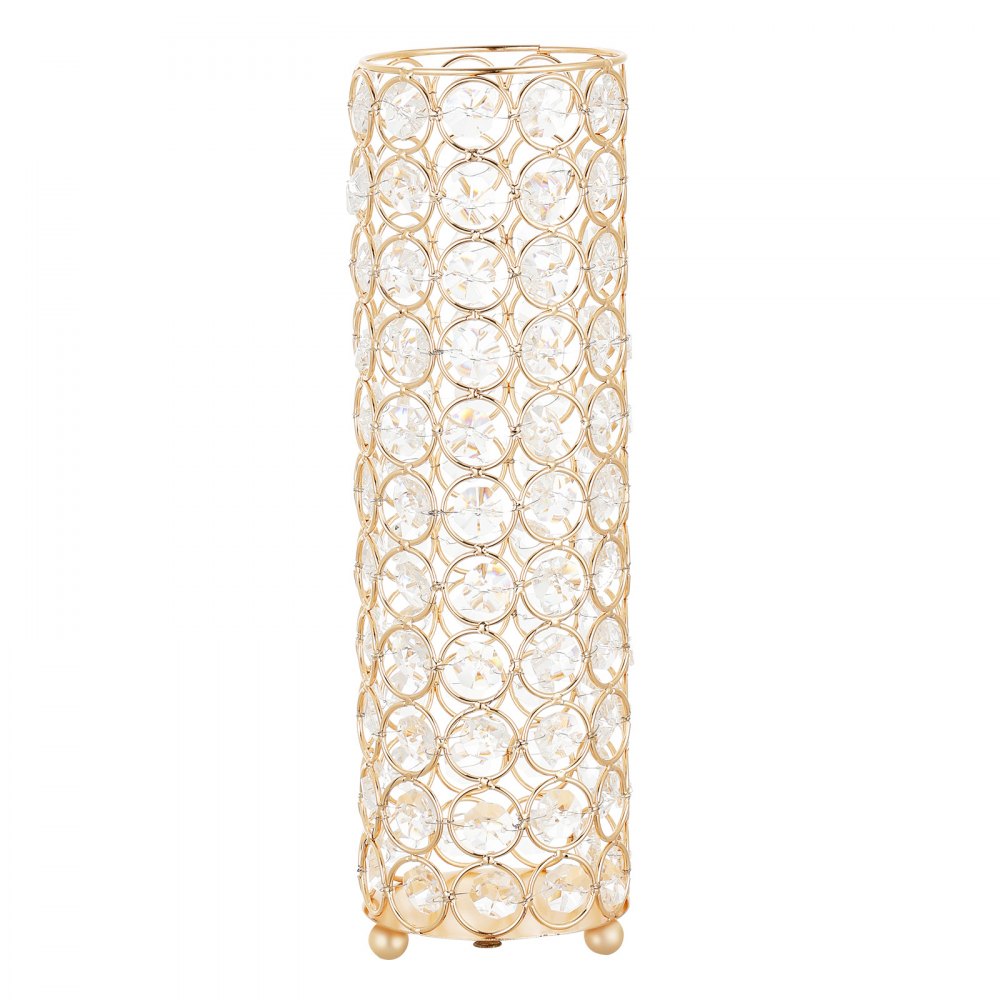 VEVOR 16 PCS Crystal Wedding Flower Vase, 10.24 in Tall Flower Table Centerpieces, Crystal Cylinder Banquet Vases Easy Installation, Versatile Arrangement Stand for Party Events Room Home Decor, Gold