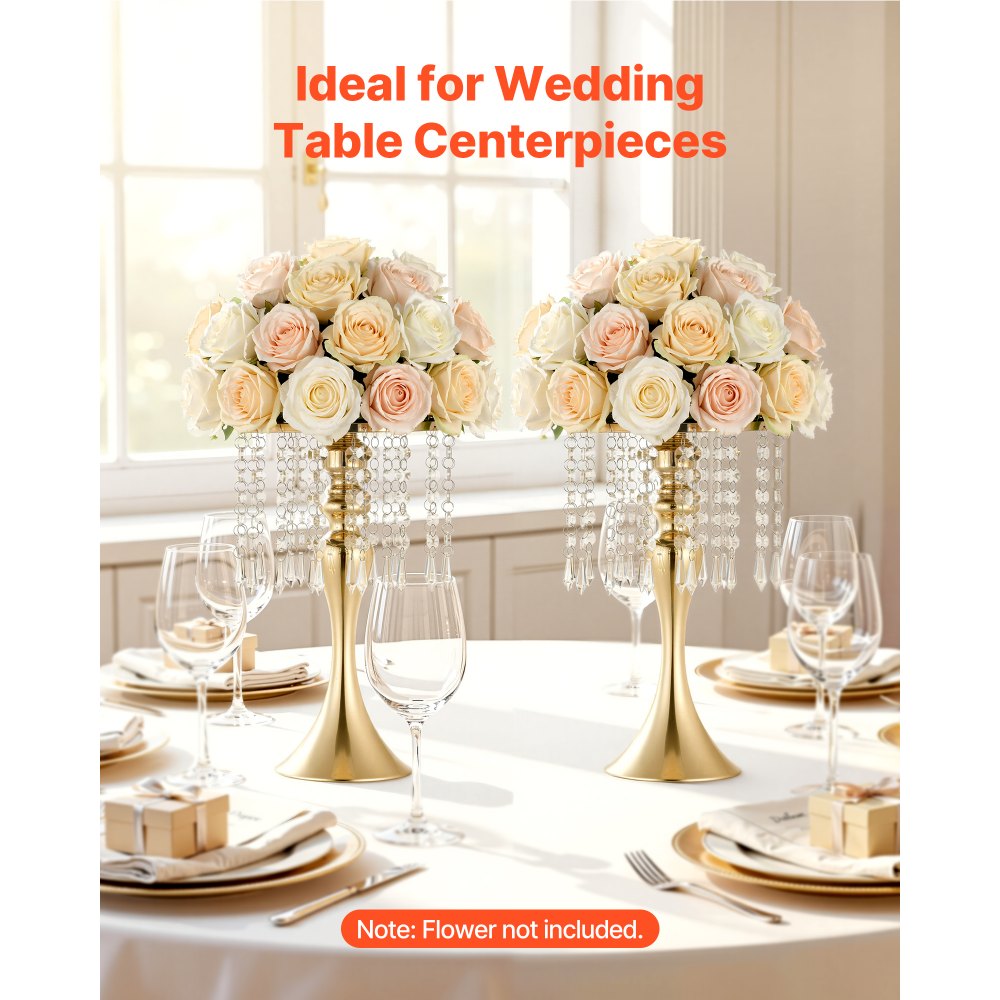 VEVOR 20 PCS Wedding Flower Vase, 13.4 in Tall Flower Table Centerpieces, Crystal Banquet Vases Easy Installation, Electroplated Finish, Versatile Arrangement Stand for Party Events Home Decor, Gold