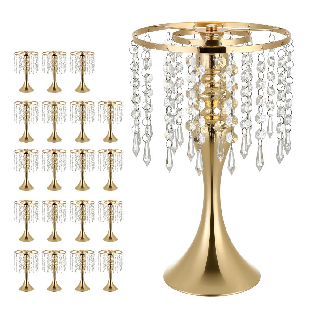 VEVOR 20 PCS Wedding Flower Vase, 13.4 in Tall Flower Table Centerpieces, Crystal Banquet Vases Easy Installation, Electroplated Finish, Versatile Arrangement Stand for Party Events Home Decor, Gold