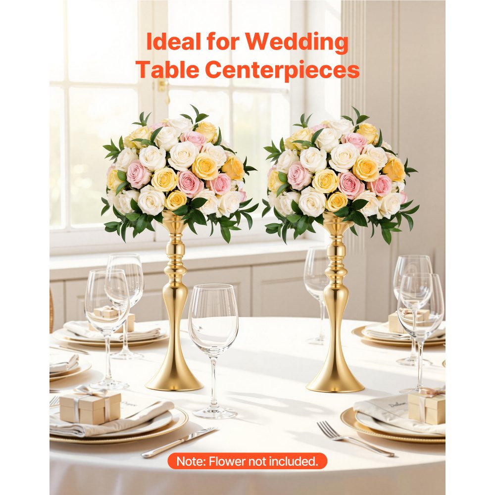 VEVOR 16 PCS Wedding Flower Vase, 15 in Tall Flower Table Centerpieces, Crystal Banquet Vases Easy Installation, Electroplated Versatile Arrangement Stand for Party Events Home Decor Reception, Gold