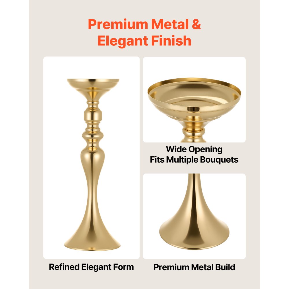 VEVOR 16 PCS Wedding Flower Vase, 15 in Tall Flower Table Centerpieces, Crystal Banquet Vases Easy Installation, Electroplated Versatile Arrangement Stand for Party Events Home Decor Reception, Gold