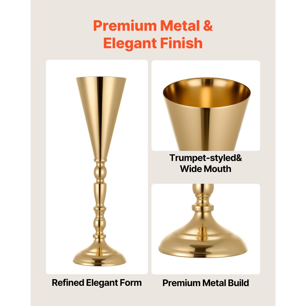 VEVOR 20 PCS Wedding Flower Vase, 16.9 in Tall Trumpet Flower Table Centerpieces, Banquet Vases Easy Installation, Electroplated Versatile Arrangement Stand for Party Events Home Decor Reception, Gold