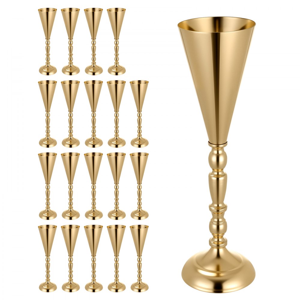 VEVOR 20 PCS Wedding Flower Vase, 16.9 in Tall Trumpet Flower Table Centerpieces, Banquet Vases Easy Installation, Electroplated Versatile Arrangement Stand for Party Events Home Decor Reception, Gold