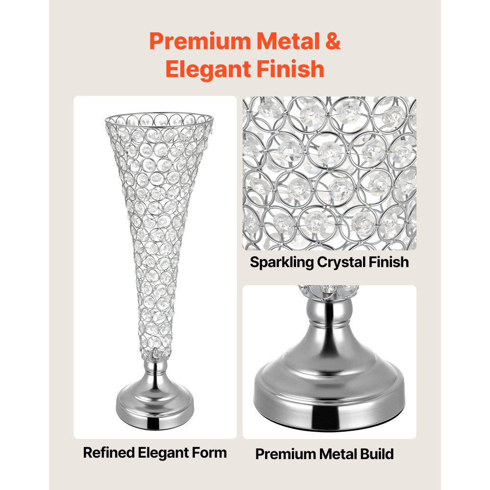 VEVOR 4 PCS Crystal Wedding Flower Vase, 20 in Tall Flower Table Centerpieces, Crystal Cylinder Banquet Vases Easy Installation, Versatile Arrangement Stand for Party Events Room Home Decor, Silver
