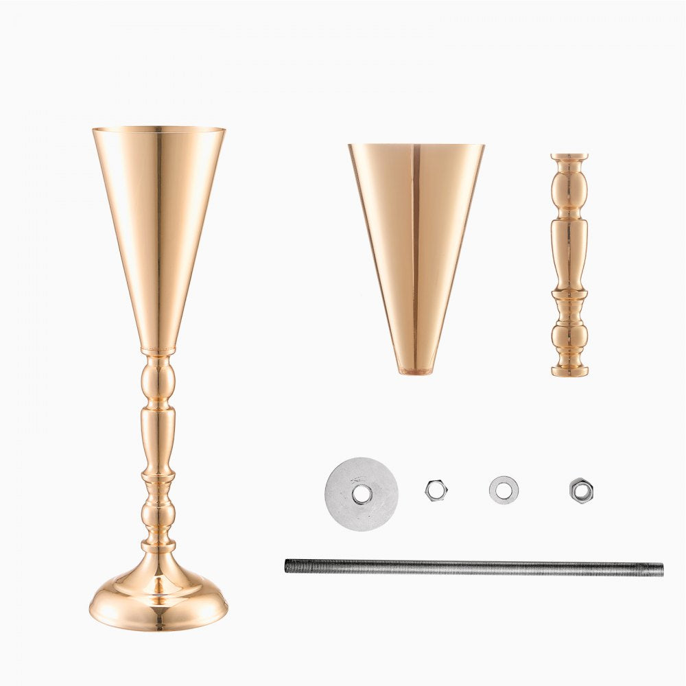 VEVOR 10PCS 43cm/16.9” Tall Wedding Flower Vase, Metal Wedding Trumpet Centerpiece, Gold Floral Stand Display Rack for Tables Wedding Dinner Party, Anniversary Ceremony Birthday Event Decor