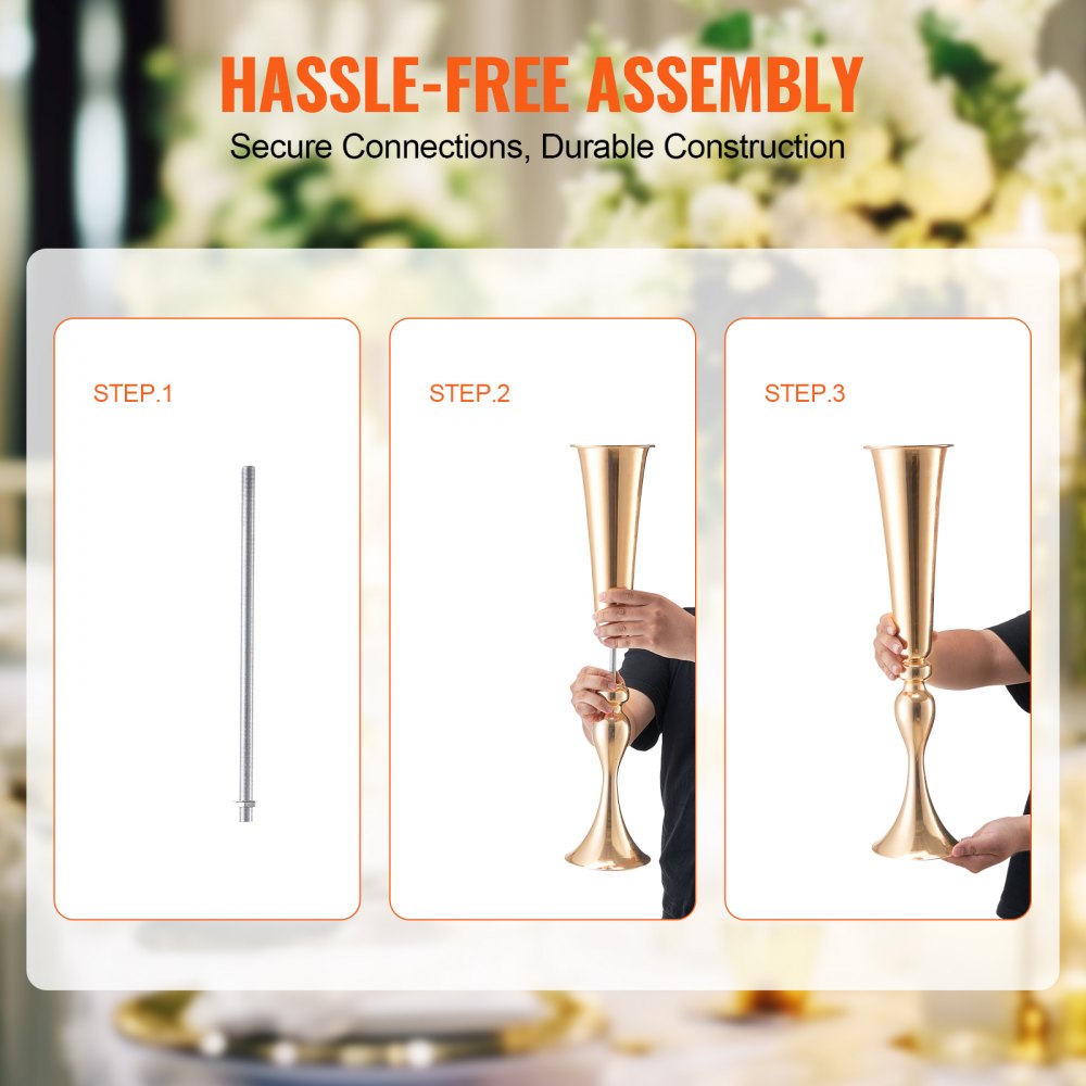 VEVOR 2PCS 56cm/22.05” Tall Wedding Flower Vase, Metal Wedding Trumpet Centerpiece, Gold Floral Stand Display Rack for Tables Wedding Dinner Party, Anniversary Ceremony Birthday Event Decor