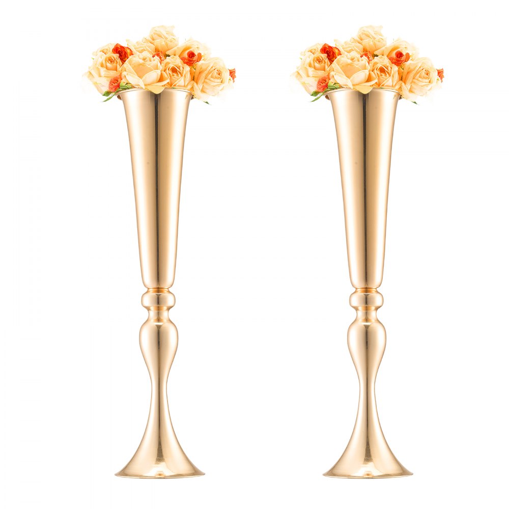 VEVOR 2PCS 56cm/22.05” Tall Wedding Flower Vase, Metal Wedding Trumpet Centerpiece, Gold Floral Stand Display Rack for Tables Wedding Dinner Party, Anniversary Ceremony Birthday Event Decor