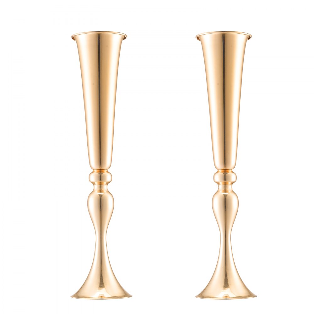 VEVOR 2PCS 56cm/22.05” Tall Wedding Flower Vase, Metal Wedding Trumpet Centerpiece, Gold Floral Stand Display Rack for Tables Wedding Dinner Party, Anniversary Ceremony Birthday Event Decor