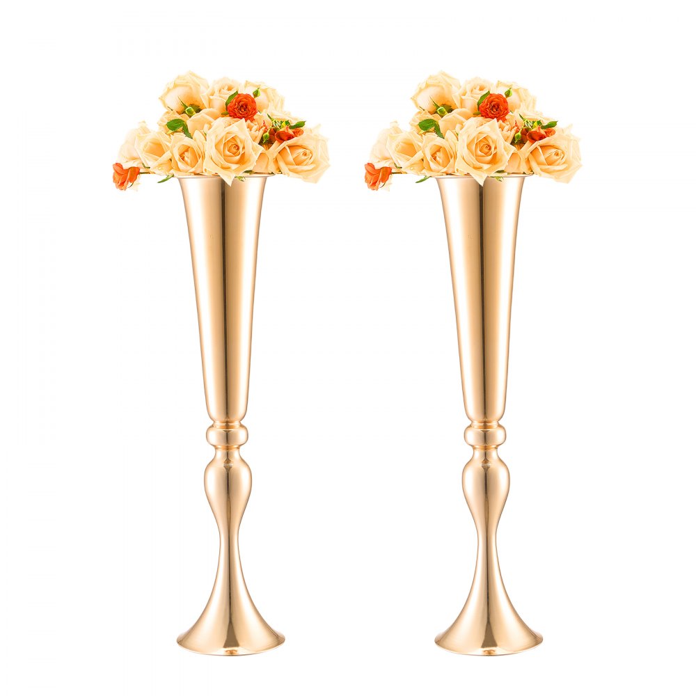VEVOR 2PCS 56cm/22.05” Tall Wedding Flower Vase, Metal Wedding Trumpet Centerpiece, Gold Floral Stand Display Rack for Tables Wedding Dinner Party, Anniversary Ceremony Birthday Event Decor