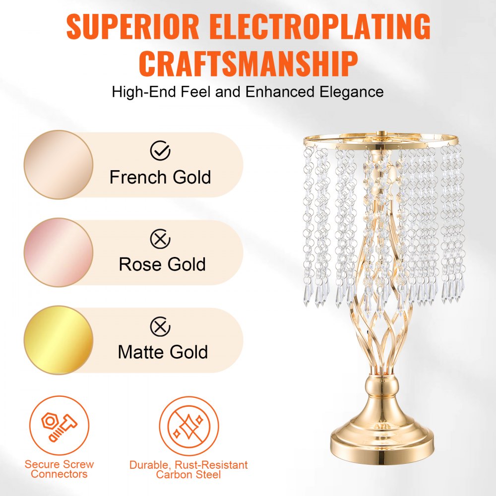 VEVOR 20PCS 43cm/16.9” Tall Crystal Wedding Flower Stand, Metal Wedding Centerpiece Vase, Gold Flower Holders Floral Display Rack for Tables Wedding Dinner Party, Ceremony Birthday Event Decor
