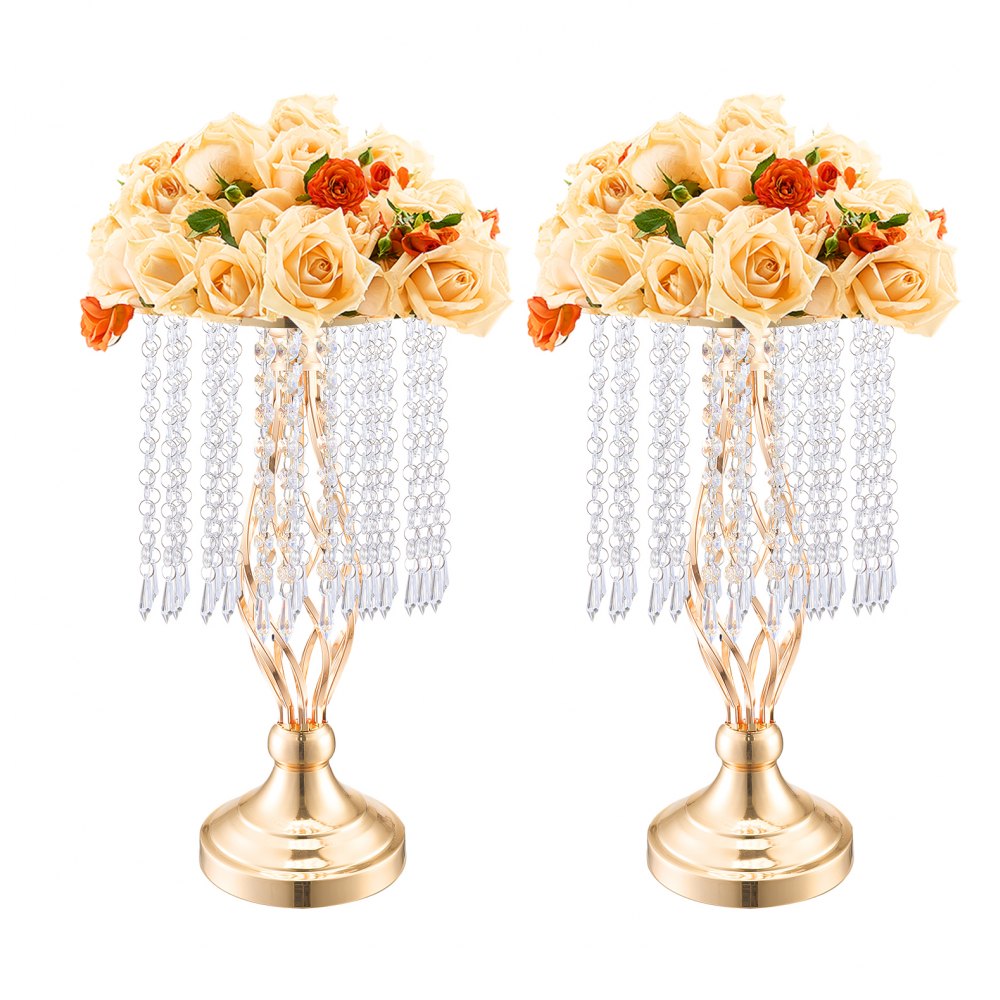 VEVOR 20PCS 43cm/16.9” Tall Crystal Wedding Flower Stand, Metal Wedding Centerpiece Vase, Gold Flower Holders Floral Display Rack for Tables Wedding Dinner Party, Ceremony Birthday Event Decor