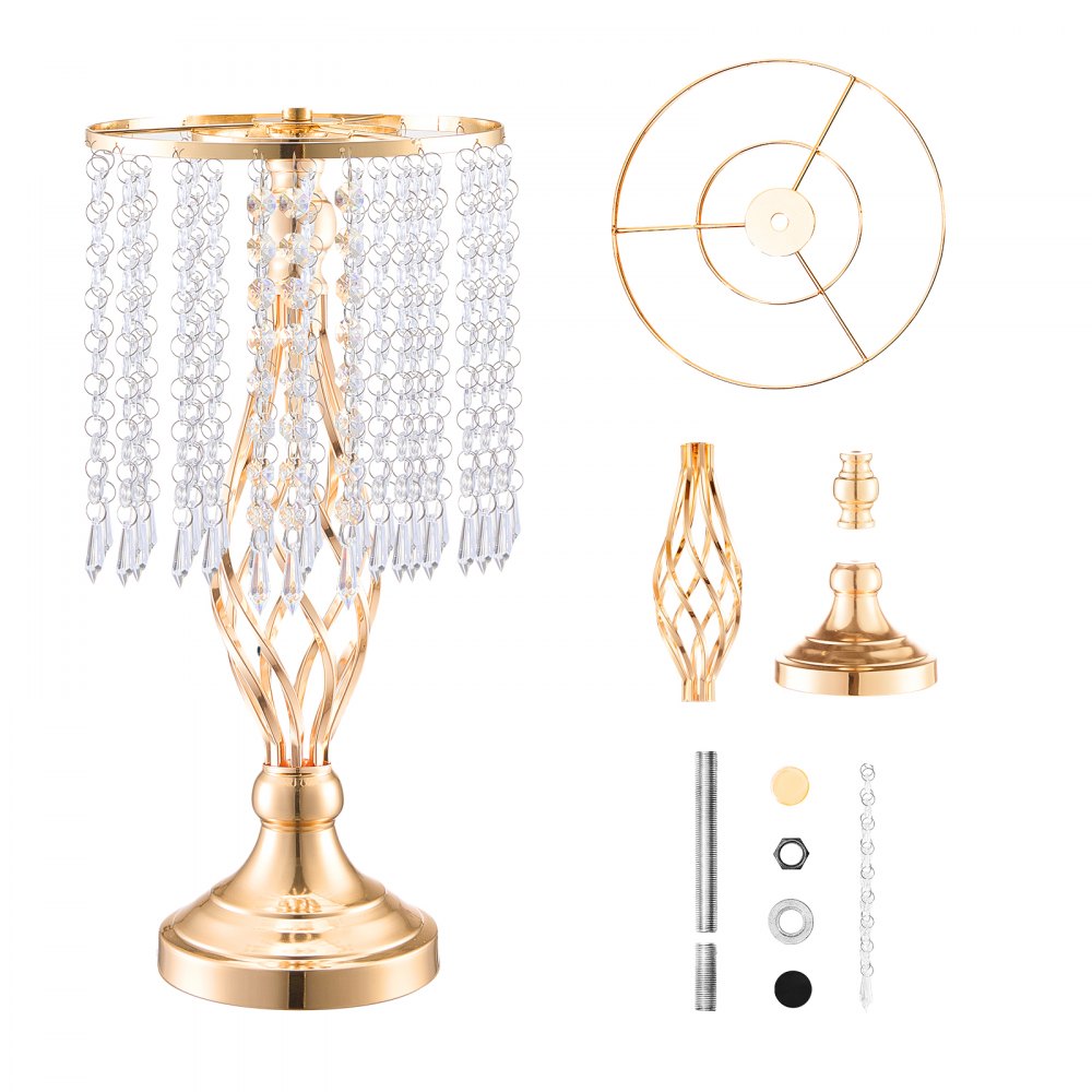 VEVOR 20PCS 43cm/16.9” Tall Crystal Wedding Flower Stand, Metal Wedding Centerpiece Vase, Gold Flower Holders Floral Display Rack for Tables Wedding Dinner Party, Ceremony Birthday Event Decor