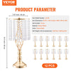 VEVOR 12PCS 49cm/19.3” Tall Crystal Wedding Flower Stand, Metal Wedding Centerpiece Vase, Gold Flower Holders Floral Display Rack for Tables Wedding Dinner Party, Ceremony Birthday Event Decor