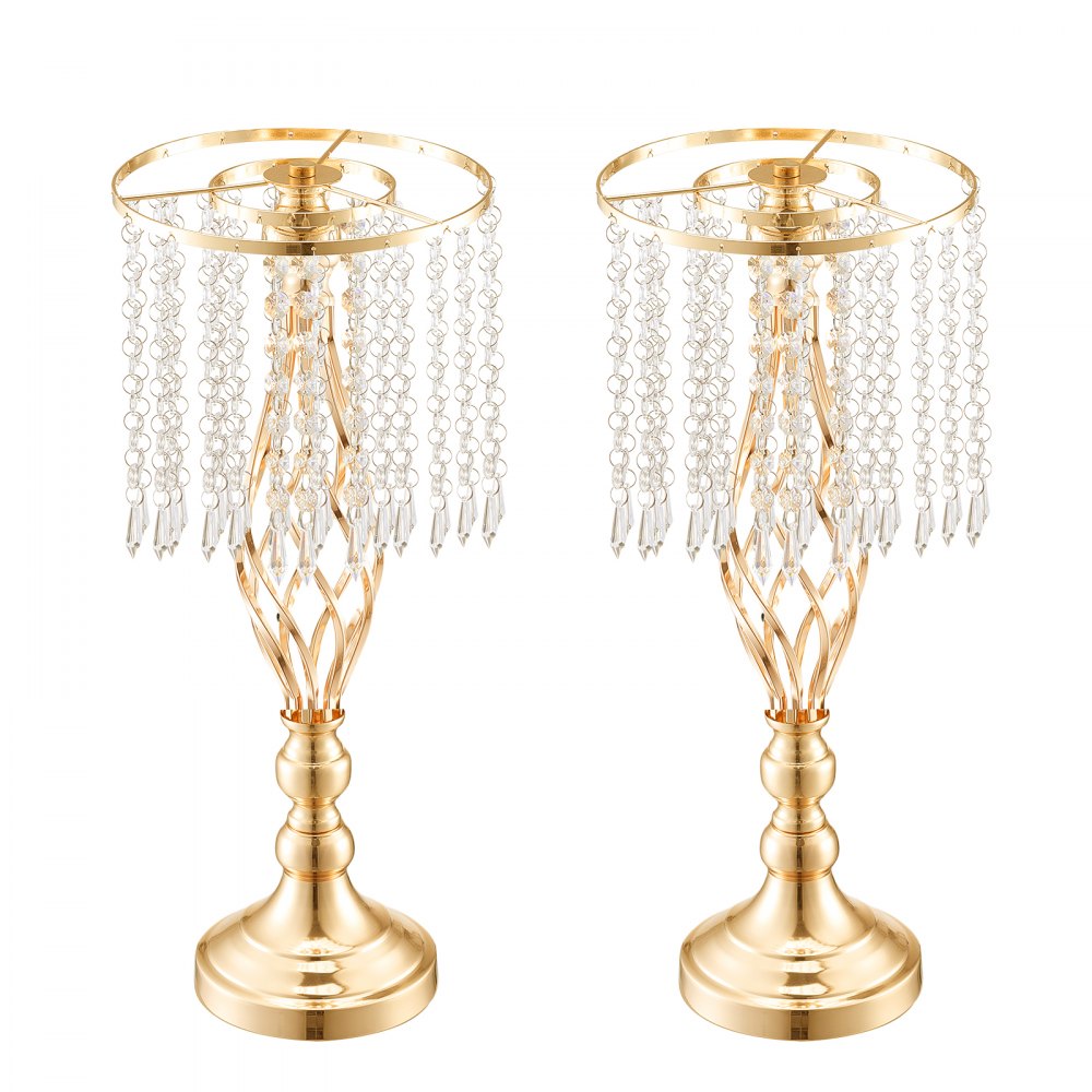 VEVOR 12PCS 49cm/19.3” Tall Crystal Wedding Flower Stand, Metal Wedding Centerpiece Vase, Gold Flower Holders Floral Display Rack for Tables Wedding Dinner Party, Ceremony Birthday Event Decor