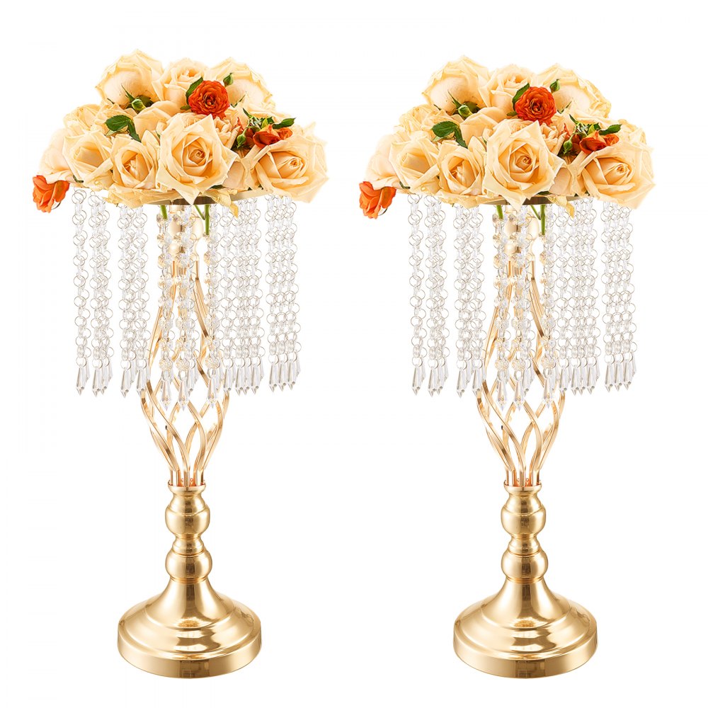 VEVOR 12PCS 49cm/19.3” Tall Crystal Wedding Flower Stand, Metal Wedding Centerpiece Vase, Gold Flower Holders Floral Display Rack for Tables Wedding Dinner Party, Ceremony Birthday Event Decor
