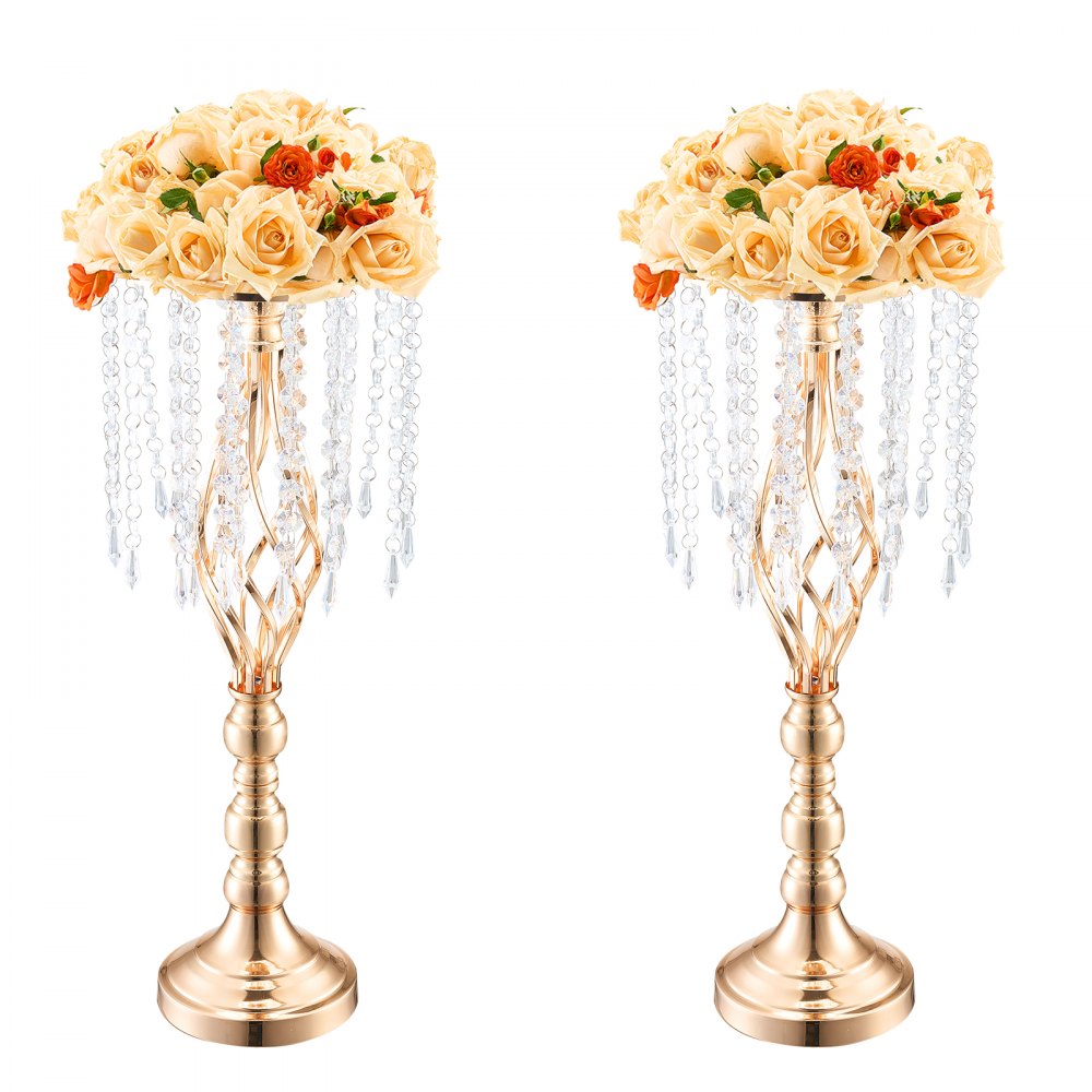 VEVOR 2PCS 55cm/21.65” Tall Crystal Wedding Flower Stand, Metal Wedding Centerpiece Vase, Gold Flower Holders Floral Display Rack for Tables Wedding Dinner Party, Ceremony Birthday Event Decor