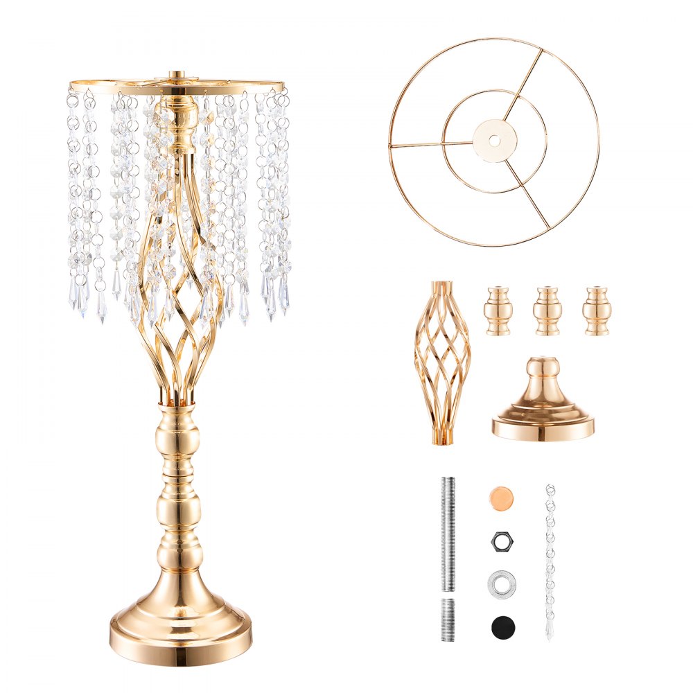 VEVOR 2PCS 55cm/21.65” Tall Crystal Wedding Flower Stand, Metal Wedding Centerpiece Vase, Gold Flower Holders Floral Display Rack for Tables Wedding Dinner Party, Ceremony Birthday Event Decor