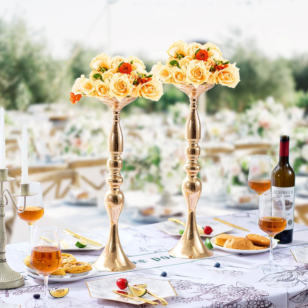 VEVOR 24PCS 50cm/19.7” Tall Wedding Flower Vase, Metal Wedding Centerpiece, Gold Floral Arrangement Stand Display Rack for Tables Wedding Dinner Party, Anniversary Ceremony Birthday Event Decor