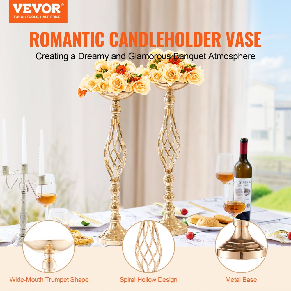VEVOR 20PCS 58cm/22.83” Tall Wedding Flower Vase, Metal Wedding Centerpiece, Gold Floral Arrangement Stand Display Rack for Tables Wedding Dinner Party, Anniversary Ceremony Birthday Event Decor