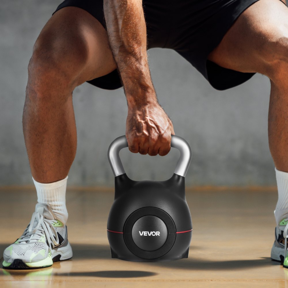 VEVOR Kettlebell, Adjustable Kettlebell with 7 Weight Levels (5, 11.5, 18, 24.5, 31, 37.5, 44 lbs), Die-Cast Aluminum and ABS Material, for Grip Strength Training, Full-body Workout & Cross-Training