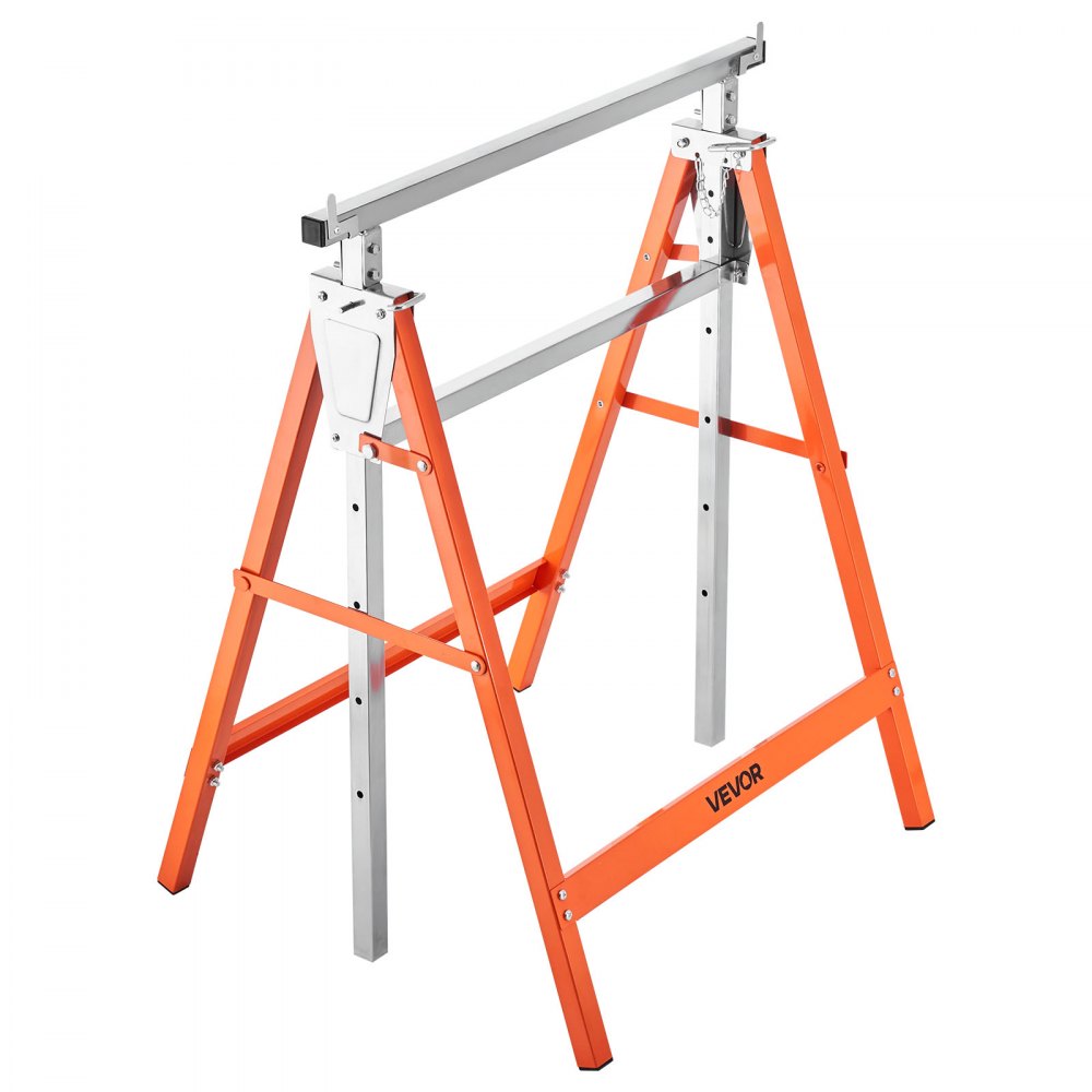 VEVOR Saw Horses, 2 Pack Folding Work Horses, 440 lbs Load Capacity Sawhorse with Heavy Duty Legs, Adjustable Height Saw Horse with Non-Slip Foot Pads, for Woodworking, Carpenters & Contractors
