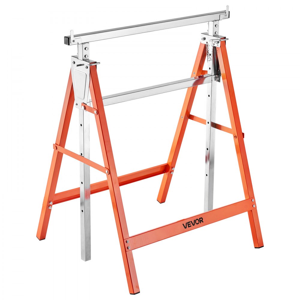 VEVOR Saw Horses, 2 Pack Folding Work Horses, 440 lbs Load Capacity Sawhorse with Heavy Duty Legs, Adjustable Height Saw Horse with Non-Slip Foot Pads, for Woodworking, Carpenters & Contractors
