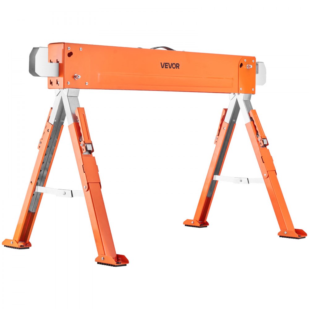 VEVOR Saw Horses, 2 Pack Folding Work Horses, 1800 lbs Load Capacity Sawhorse with Heavy Duty Legs, Adjustable Height Saw Horse with Non-Slip Foot Pads, for Woodworking, Carpenters & Contractors