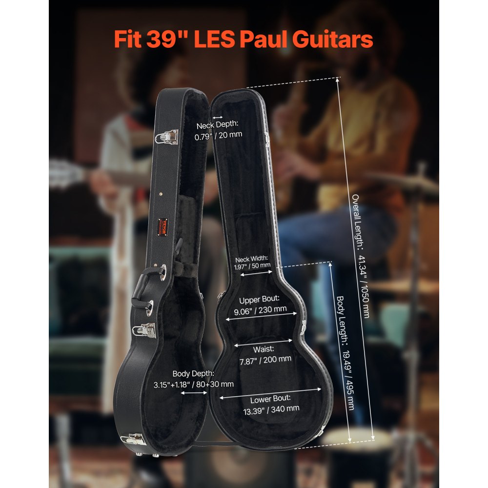 VEVOR Electric Guitar Hard Case, 41.34 in Gourd-Shaped Guitar Hard Case, With Lock Latch Keys Handle, PVC Padding Soft Lining Water-Resistant Hard Shell Guitar Case, for 39 in LES Paul Guitars, Black