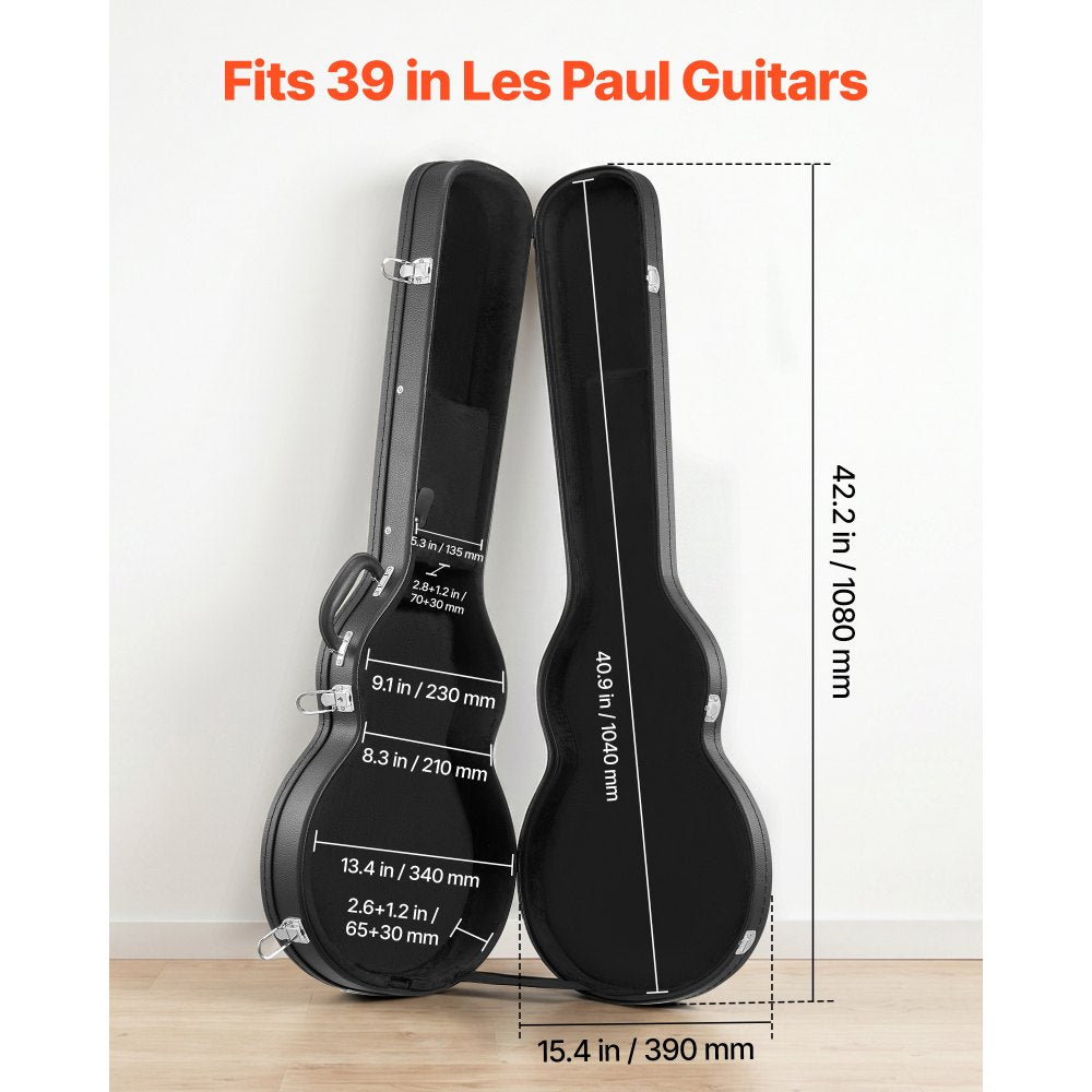 VEVOR Electric Guitar Hard Case, 42.2 Inch, Wooden Hard-Shell Protective Carrying Case with Lock Latch, Sponge Lining, Keys, Accessory Compartment, Water-Resistant, for 39 Inch Les Paul Guitars, Black